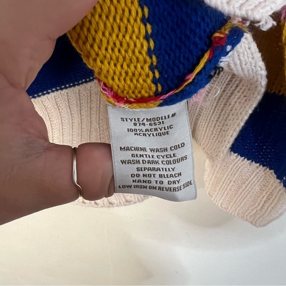 Pink and Blue Crew Neck Sweater with Colorful Stripes - Picture 3 of 4